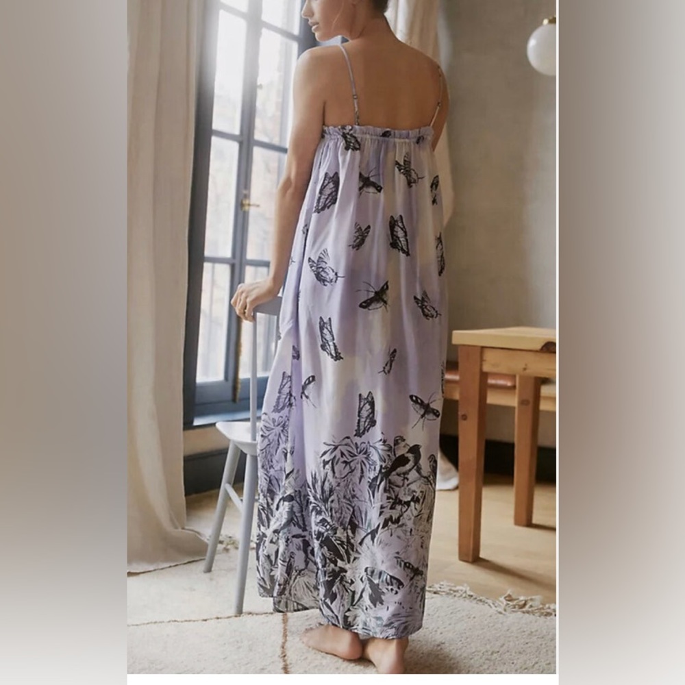 Anthropologie Daphne Quilted-Top Maxi Dress Loungewear Butterflies Lilac - Picture 2 of 6